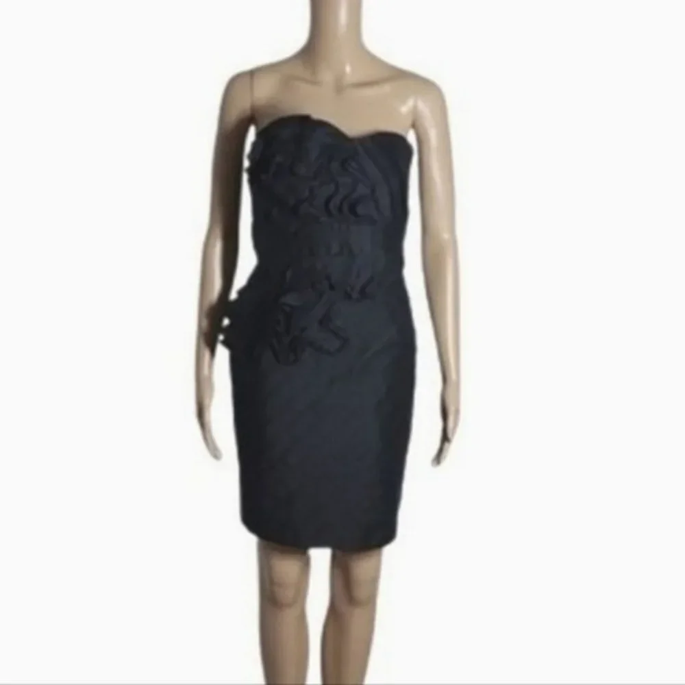 PHOEBE COUTURE Black 100% Silk Elegant Strapless Cocktail Dress Size 4 - Picture 3 of 16